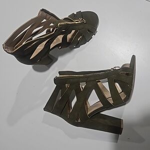 Charlotte Russe open toed, green, zipper heels, size 7